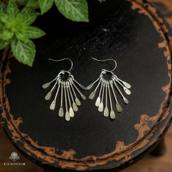 Silver Paddle Fringe Earrings - Picture 6 of 10